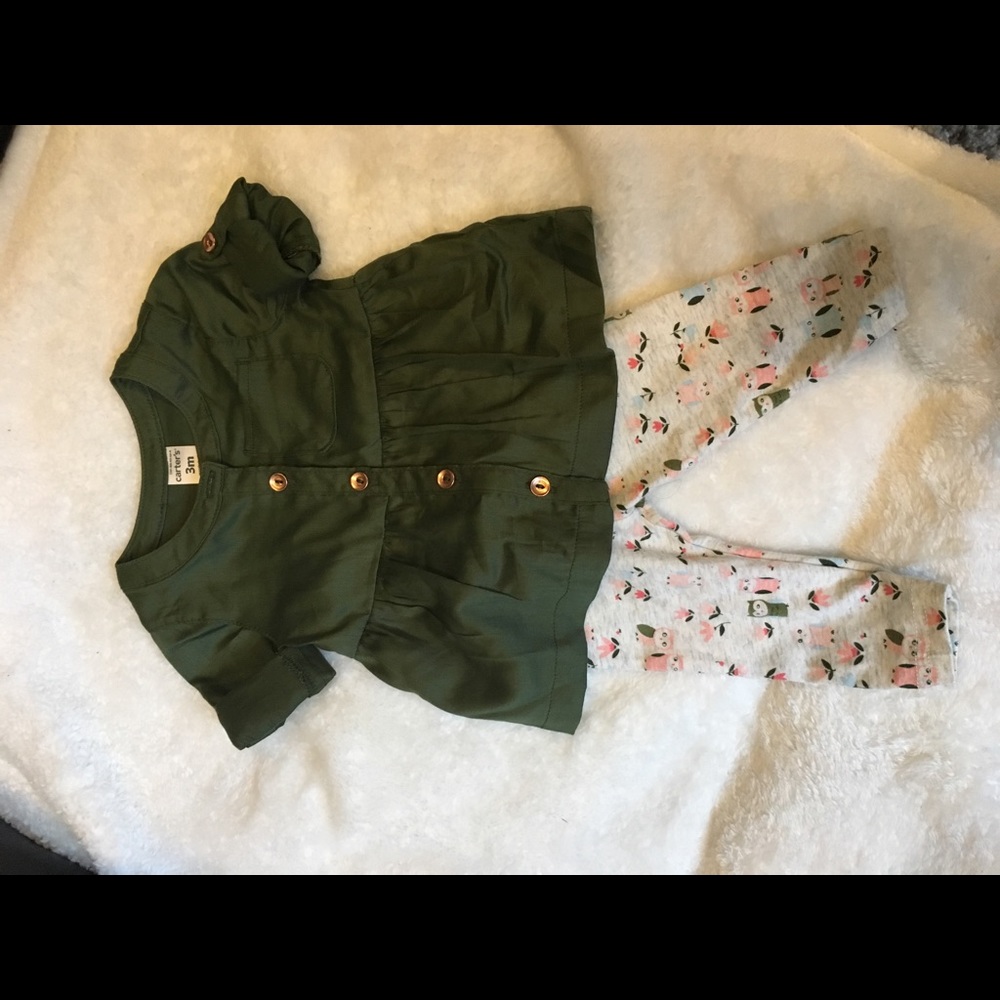 Never worn baby girl outfit with hunter green top
